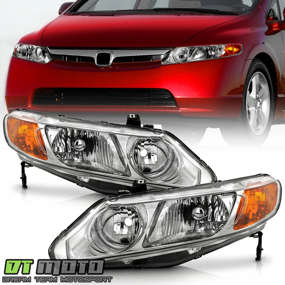 For 2006-2011 Honda Civic Sedan Chrome Headlights Headlamps Pair Set Left+Right - Image 1 of 4