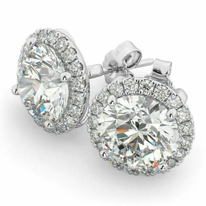 Aretes con halo de moissanita D/VVS1 de 3,66 quilates de oro blanco sólido de 14 quilates regalo - Imagen 1 de 4