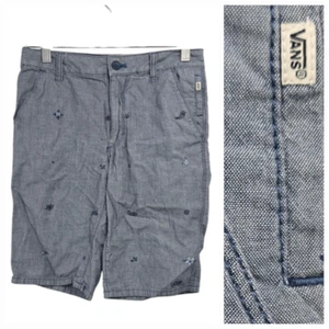 Vans Boys Blue Chambray Shorts Paisley Print Flat Front Denim Twill Skate Style - Picture 1 of 12