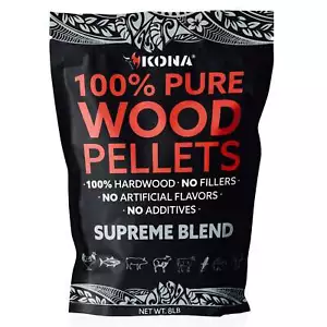 Kona Supreme Wood Pellets (8lbs) - Grilling & Smoking - Concentrated Pure Blend - Picture 1 of 9