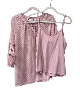 Liz Claiborne Career Light Pink Long Sleeve Blouse With Cami Women's Size Large - Picture 1 of 8