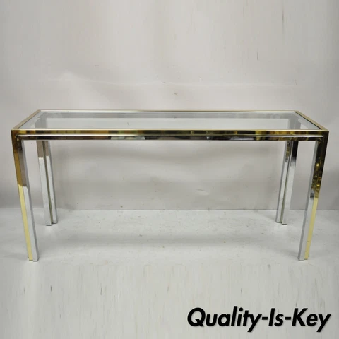 Romeo Rega Modern Maison Jansen Style Chrome and Brass Console Sofa Hall Table Cover