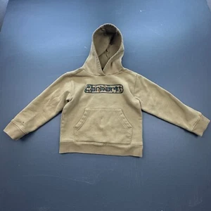 Carhartt Hoodie Kids Size 6 Tan Pullover Camo Logo Fleece Lined Warm Sweatshirt - Picture 1 of 13