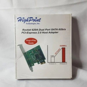 New HighPoint Rocket 620A (2 Channel) Dual Port SATA 6Gb/s PCI-E x1 Low Host - Picture 1 of 6