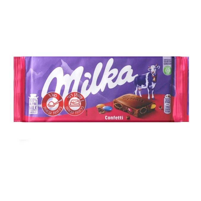 6x Barra de chocolate con leche confeti Milka, 100 gramos, de Israel, certificada Kosher Foto 1 de 1