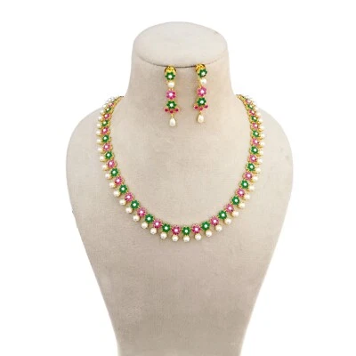 Collar de piedras preciosas múltiples y perlas, collar chapado en oro, regalo para ella Foto 1 de 4