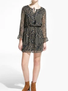 Mango Floral Bohemian Long Sleeve Mini Dress UK 6 or UK 8 brand new with tags - Picture 1 of 3
