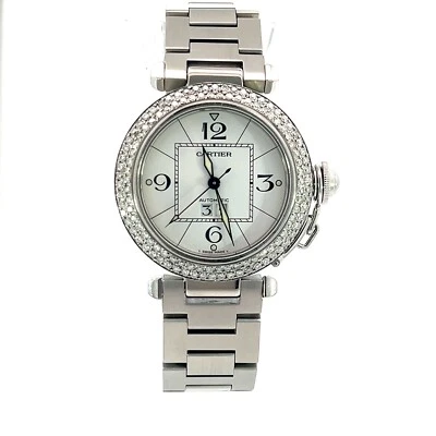 Reloj Automático Cartier Pasha 2475 Acero Inoxidable 35MM Bisel Diamante GRAN FECHA Foto 1 de 4