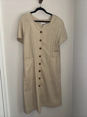 Vestido Vintage Serbio Talla 12 Avena Línea Recta Elegante Lino Look Hecho en EE. UU. Foto 1 de 3