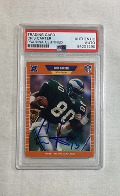Tarjeta de novato Cris Carter RC 1989 PRO SET HOF #314 AUTÓGRAFO FIRMADO PSA AUTO Foto 1 de 2