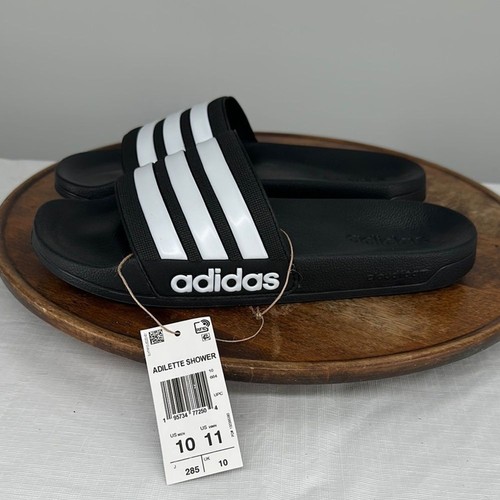 Sandali Adidas Wm 11 Uomo 10 Adilette Doccia Scivolo Nero Bianco Strisce Dormitorio