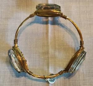 Brazalete Brazalete BB Bourbon & Bowties Alambre Dorado con Piedras Circulares Transparentes - Imagen 1 de 3