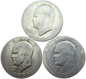 Lot (3) 1971, 1971-D, 1972 Eisenhower Dollar Lowball Pocket Piece - Bild 1 von 2