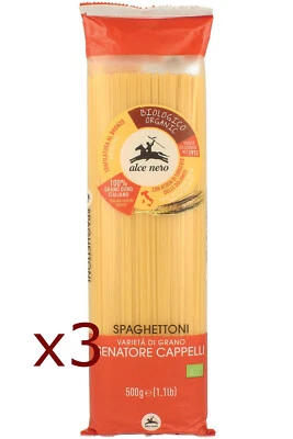 3x ALCE NERO SPAGHETTONI DI GRANO DURO SENATORE CAPPELLI BIOLOGICI 500gr
