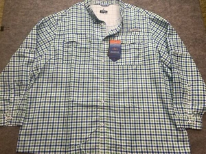 Habit Shirt Men's 4XL Fishing Blue Green Plaid River Quick Dry Button Up NWT - Picture 1 of 12