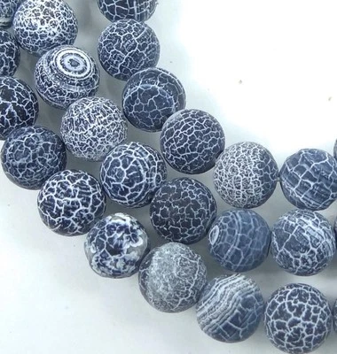 7mm - 8mm Black Frost Matte Fire Crab Agate Round Beads (25) - Image 1 of 3