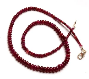Natural Ruby Gemstone 3 to 6 mm Size Smooth Rondelle Beads Necklace 16" - Picture 1 of 6