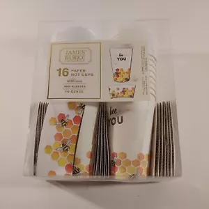 Bee Theme Disposable Paper Hot Cups Lids Sleeves 16 oz Bee You Honeycomb(16) - Picture 1 of 7
