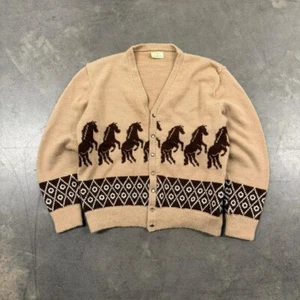 Vintage 60er Jahre Hand Made Pferde Strickjacke Cowichan Pullover Gr. M - Bild 1 von 8
