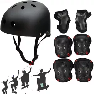 Damen Teen Skateboard Helm mit Schutzausrüstung Knieschützer Ellenbogenschützer Handgelenkpolster - Bild 1 von 24