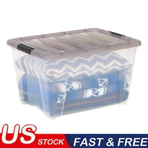 53 Qt Latch Box Stackable Plastic Storage Bins Clear with Lids Home Organization - Picture 1 of 8