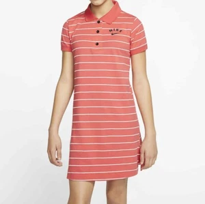 Nike $50 Girl's Summer Polo Striped Dress Punch Size Medium - Picture 1 of 4