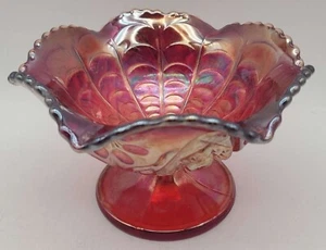 Vintage Imperial Ruby Red Carnival Glass Amberina Pedestal Scalloped Bowl - Picture 1 of 5