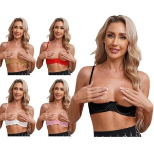 Womens Balconette Solid Color Busiter Bow Bralette Open Cups Lingerie Sexy Bra - Picture 1 of 62