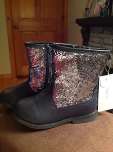 New Toddler Girl's CARTER'S Boots,Navy W/Silver Sparkle, 8T Easy Side Zipper - Picture 1 of 6