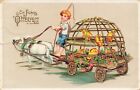 Ein frohes Osterfest Kind Lämmer Küken Käfig Wagen Ostern Postkarte AK 1912