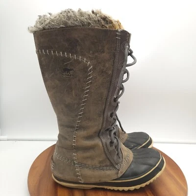 Sorel 雪地靴女式 7 Cate the Great 防水高毛皮皮革雨高 — 第 1/4 张图片