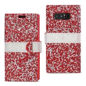 Reiko Samsung Galaxy Note 8 Diamond Rhinestone Wallet Case in Red | MaxStrata - Picture 1 of 4