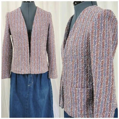 Vintage Unlined Striped Cardigan in Purple/Tan/Blue/White Size XS? - Image 1 of 4
