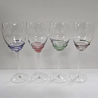 PIER 1 P1C44 ~ 螺纹漩涡覆盖多色手工吹制酒杯 ~ 4 件套 — 第 1/4 张图片