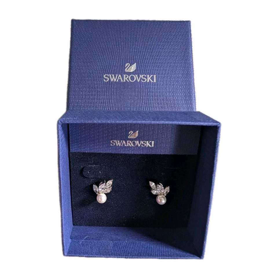 Swarovski Louison Pearl Stud Earrings, Leaf, White, Preowned In Box Foto 1 de 1
