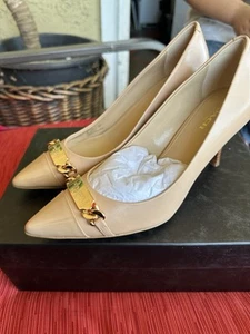 Scarpe decolte Coach Bowery semi opache in legno di faggio vitello tacco a gattino taglia 7M nuove - Foto 1 di 11