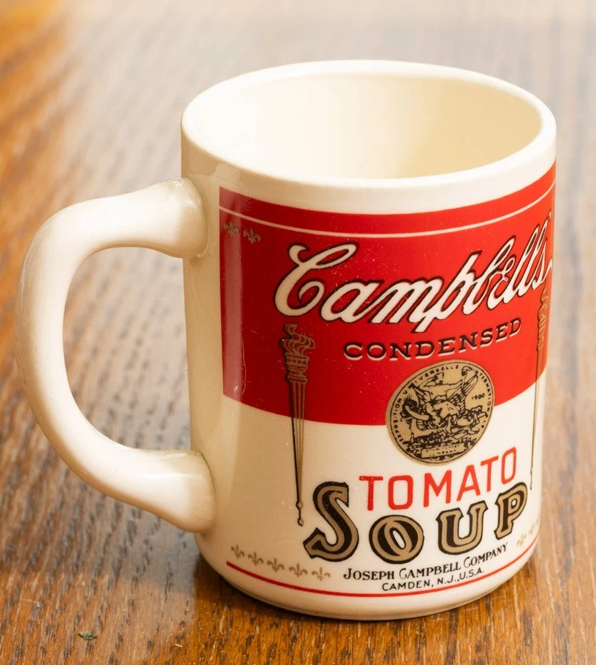 Caneca de sopa de tomate Campbell com rótulo vintage de sopa de tomate década de 1960? - Imagem 1 de 2