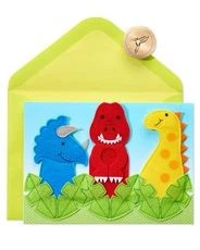 Tarjeta de felicitación de cumpleaños para niños marionetas de dinosaurio papiro Foto 1 de 3