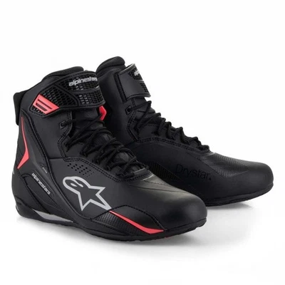 Alpinestars Women's Motorcycle Boots - Faster-4 DRYSTAR Shoes (Black/Grey/Coral) - Image 1 of 4