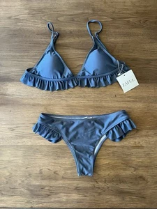 Zaful Ruffle Dark Gray Two Piece Bikini Size Medium ~ New with Tags - Picture 1 of 11
