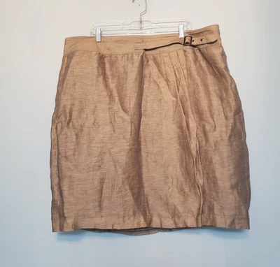 Lane Bryant Womens Plus 24 Wrap Skirt Gold Belted Linen Blend Buckle Lined - Image 1 of 4
