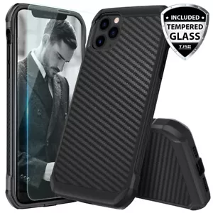 For iPhone 15 14 13 12 11/Pro/Max/XR/X/8/7 Carbon Fiber Hard Case+Tempered Glass - Picture 1 of 92