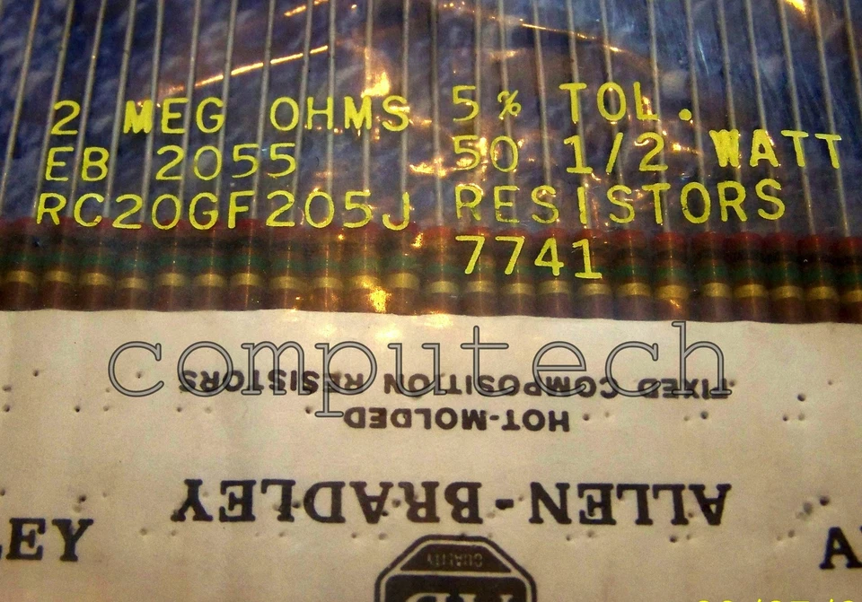 ALLEN BRADLEY 2 pezzi Resistenze 2 MOhm 0,5W 5% Allen-Bradley RC20 a Impasto di carbone (NOS)