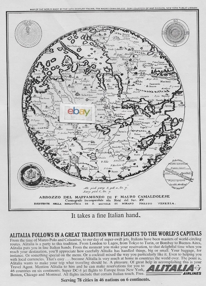 MAPA DEL SIGLO XVI DE ALITALIA 1963 POR MAURO CAMALDOLESE TOMA ANUNCIO DE MANO ITALIANO FINO Foto 1 de 1