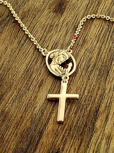 NEW CHAIN NECKLACE ROSARY BEADS STYLE EXCLUSIVE ANTI ALLERGIC ROSE COLOR - Picture 1 of 3