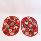 Set of 2 Christmas Themed Placemats Red Green Poinsettia Dining Room Decor
