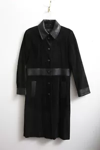 Vintage M Damen Venus Williams Wilson Leder schwarz Wildleder Leder Knopfleiste Mantel - Bild 1 von 10