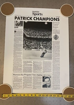 VTG 1992 Poster Pittsburgh Post-Gazette Penguins 18x24 Patrick Division Champion - Image 1 of 4
