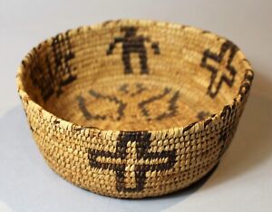 Antique or Vintage Western Apache Or Pima  Basket Decorated with Crosses c. 1930