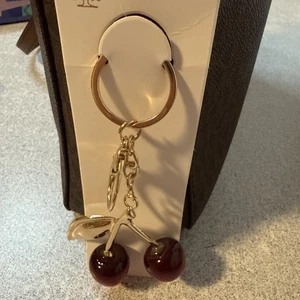 Cherry Keychain Bag Accessory Charm Gold Tone Enamel NEW - Picture 1 of 5